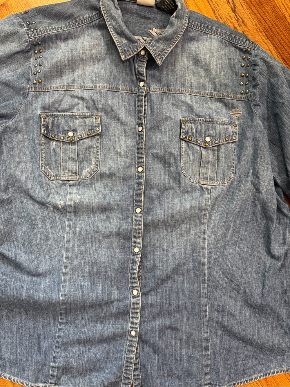 Harley-Davidson Blue Denim Snap-Front Shirt with Stud Accents